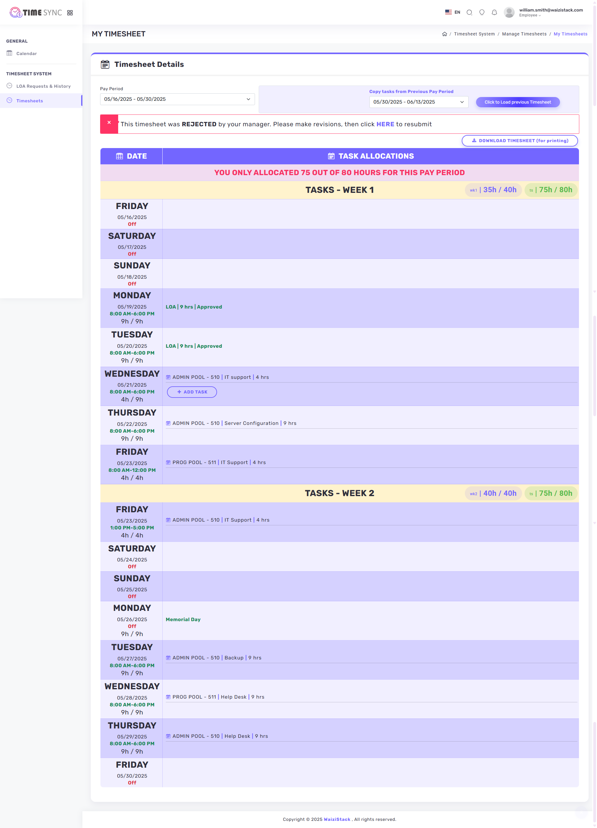 timesheet full page